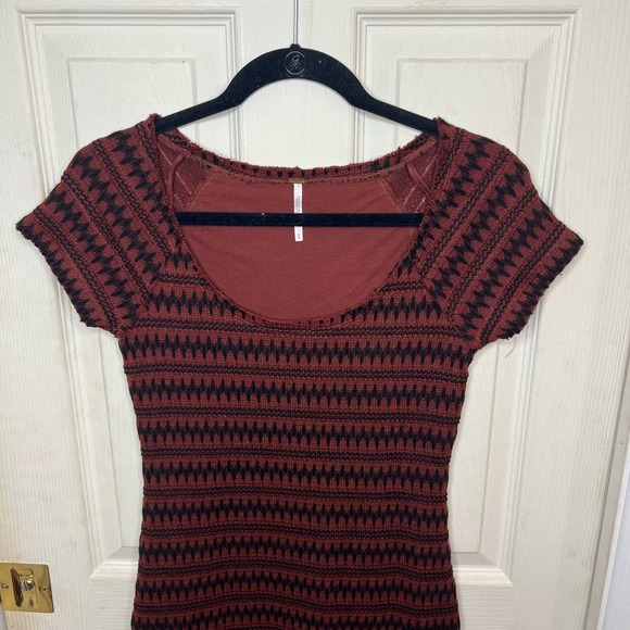 Free People Cozy Day Striped Knit Flounce Dress Size Small Brown/Black - Picture 5 of 8